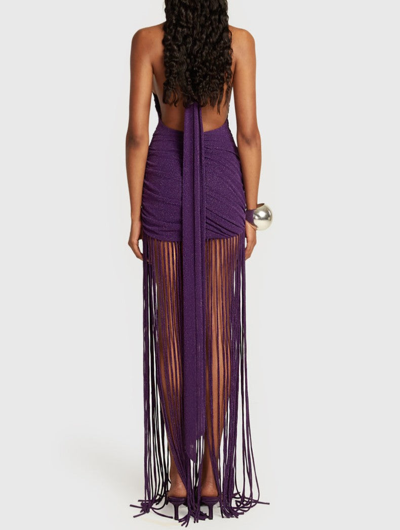 Purple Fringe Sleeveless Dress