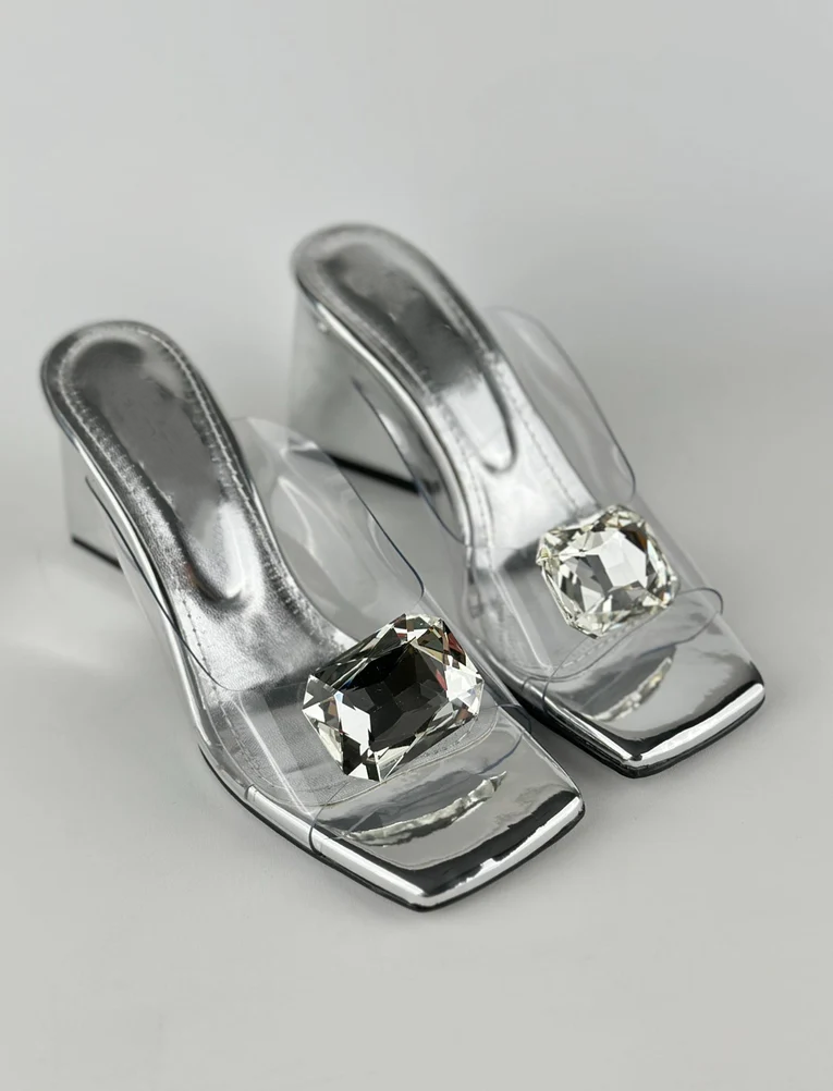 Gemstone-embellished transparent sandals