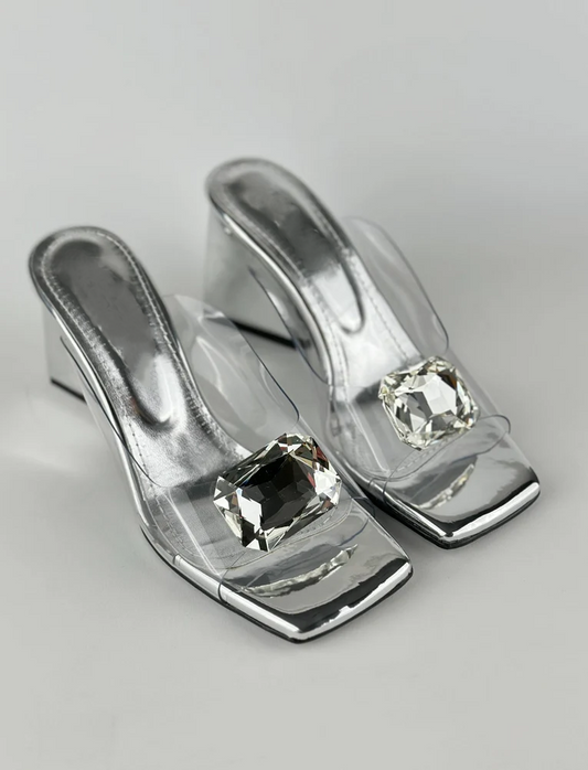 Gemstone-embellished transparent sandals