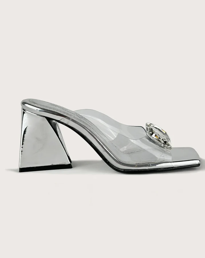 Gemstone-embellished transparent sandals