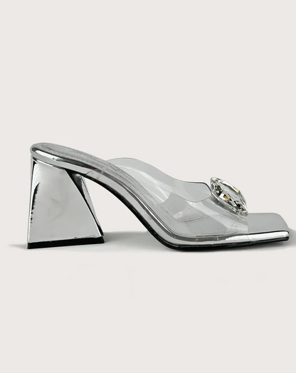 Gemstone-embellished transparent sandals