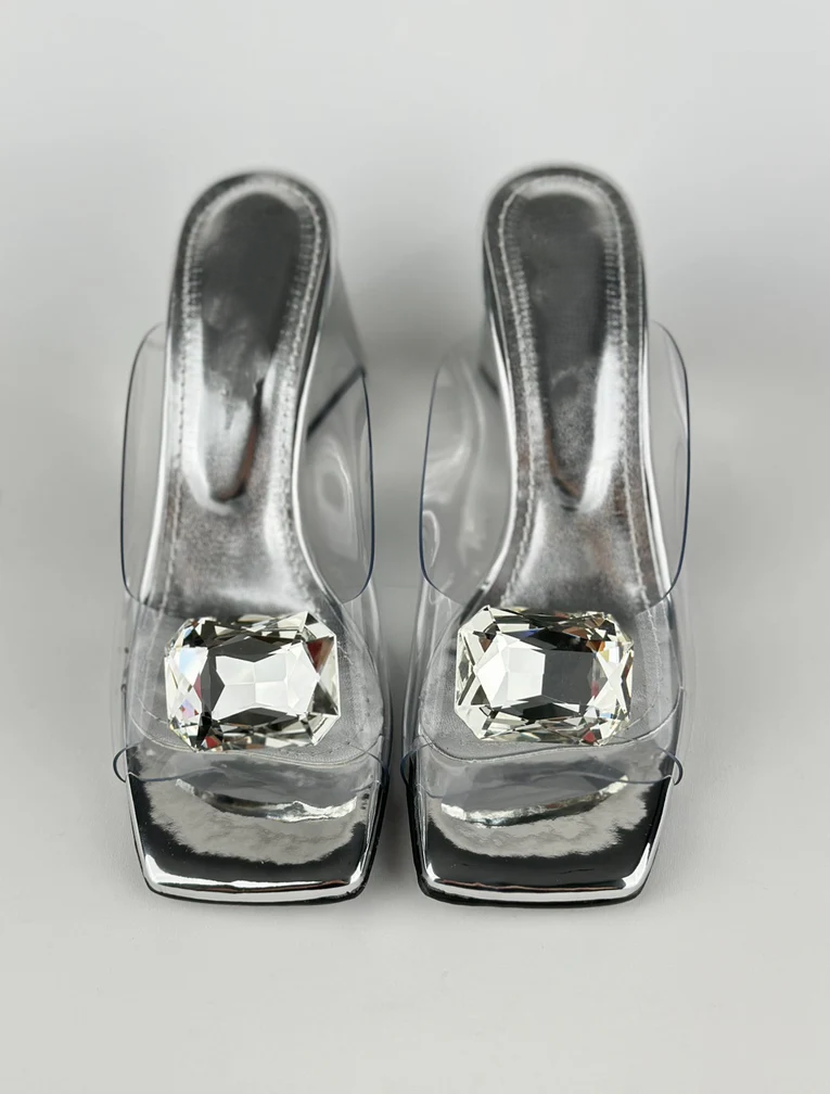 Gemstone-embellished transparent sandals