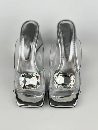 Gemstone-embellished transparent sandals