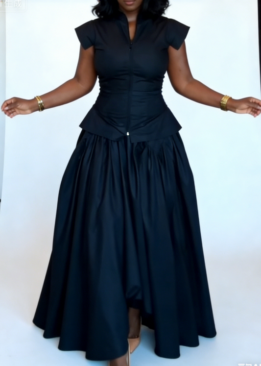 Front-buttoned black dress