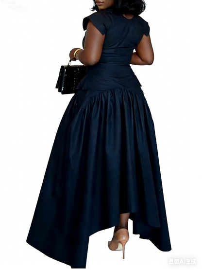 Front-buttoned black dress