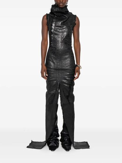 Asymmetrical Split-Hem Leather Dress
