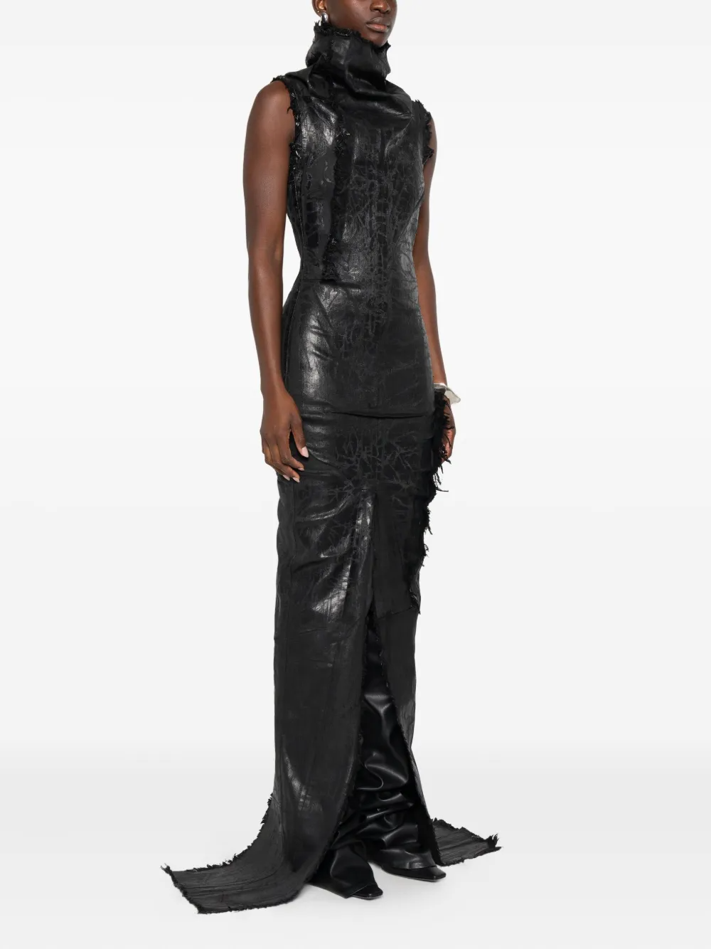 Asymmetrical Split-Hem Leather Dress