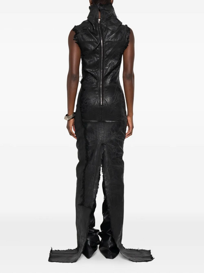 Asymmetrical Split-Hem Leather Dress