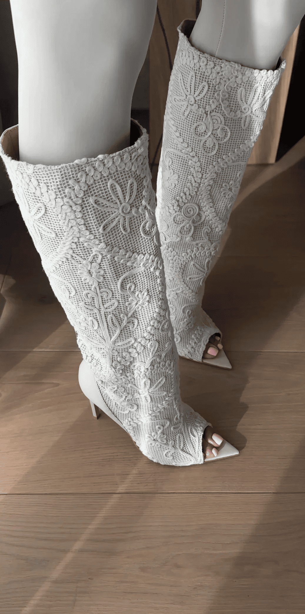 Lace-Embroidered  High-Heel Boots