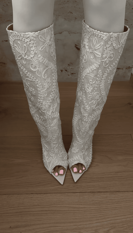 Lace-Embroidered  High-Heel Boots