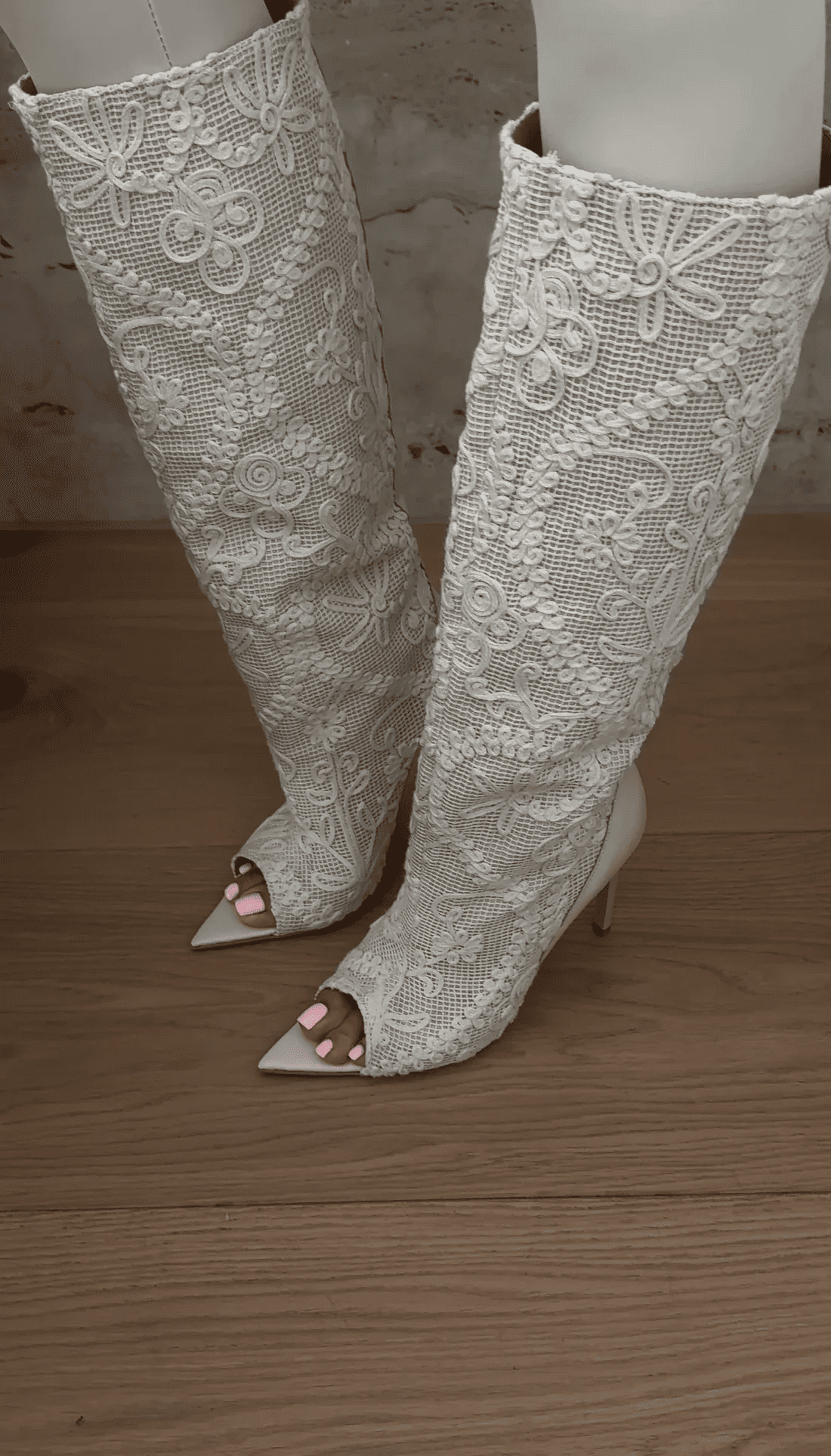 Lace-Embroidered  High-Heel Boots