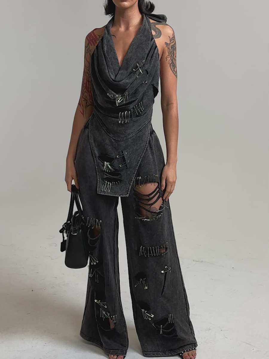 Vintage-Washed Set  with Paperclip Details
