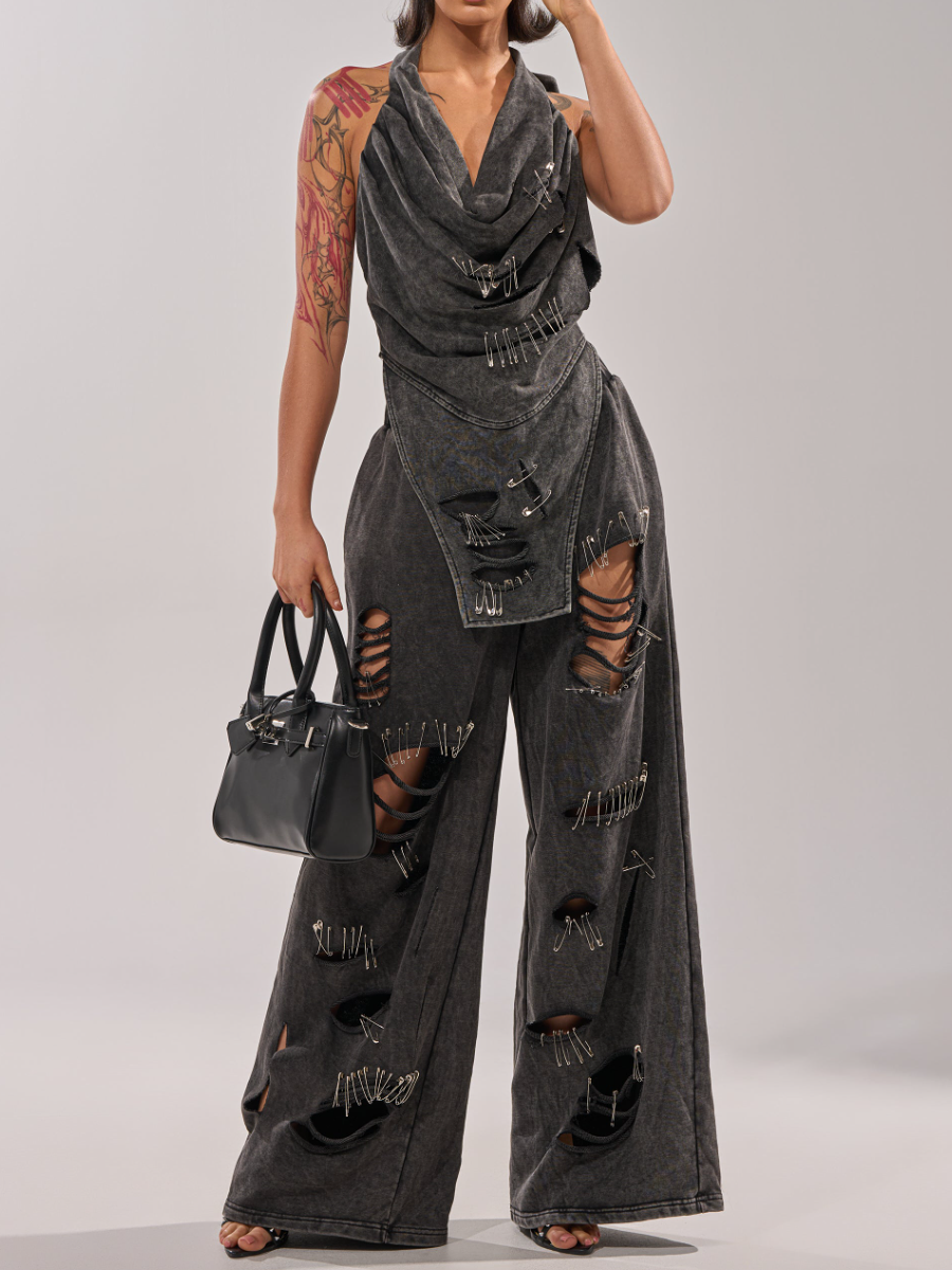 Vintage-Washed Set  with Paperclip Details