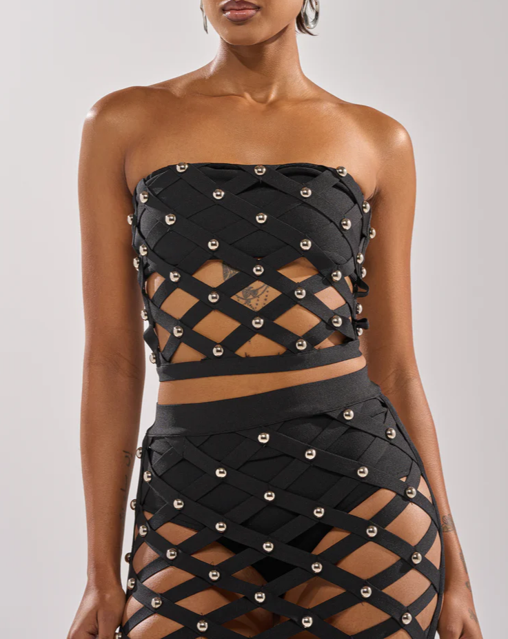 Openwork Silver Stud Sexy Set