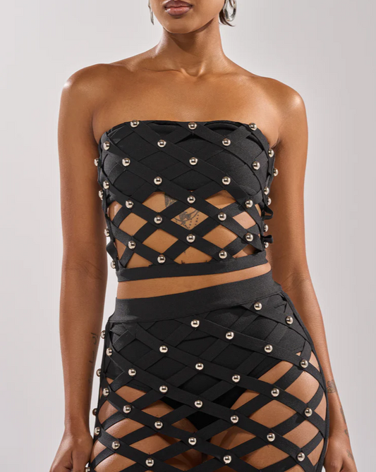 Openwork Silver Stud Sexy Set