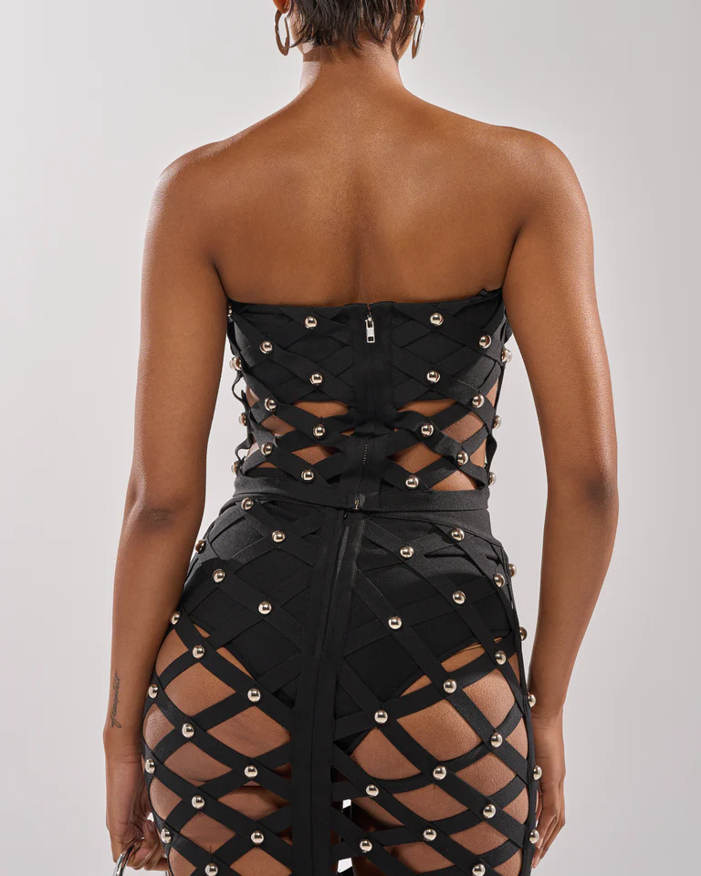 Openwork Silver Stud Sexy Set