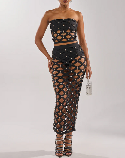 Openwork Silver Stud Sexy Set