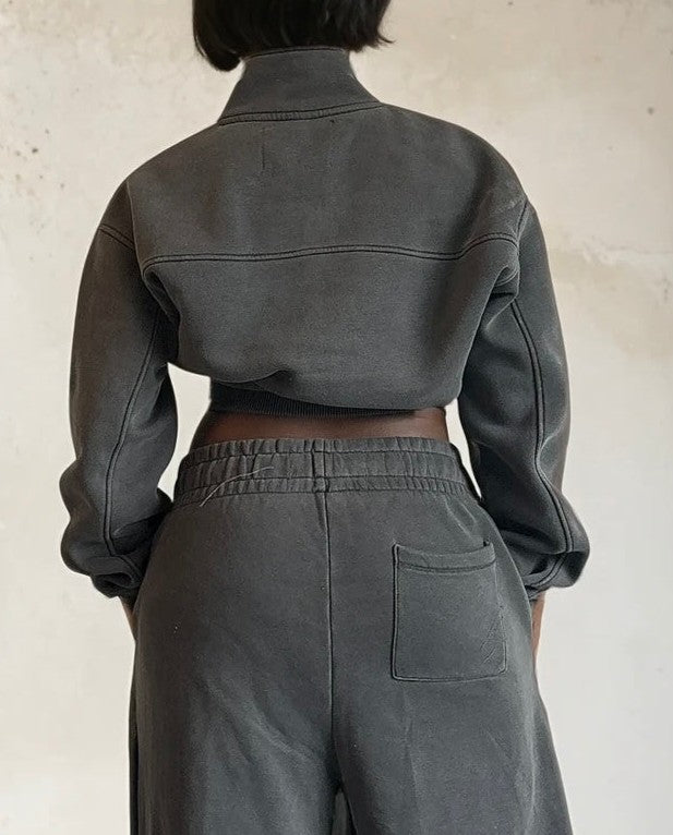 Oversized Cropped Zip Up Jacket