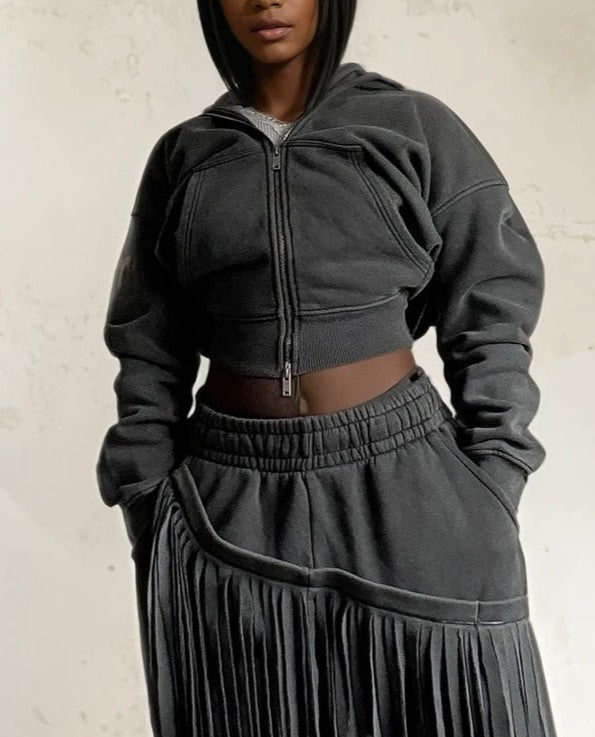 Oversized Cropped Zip Up Jacket