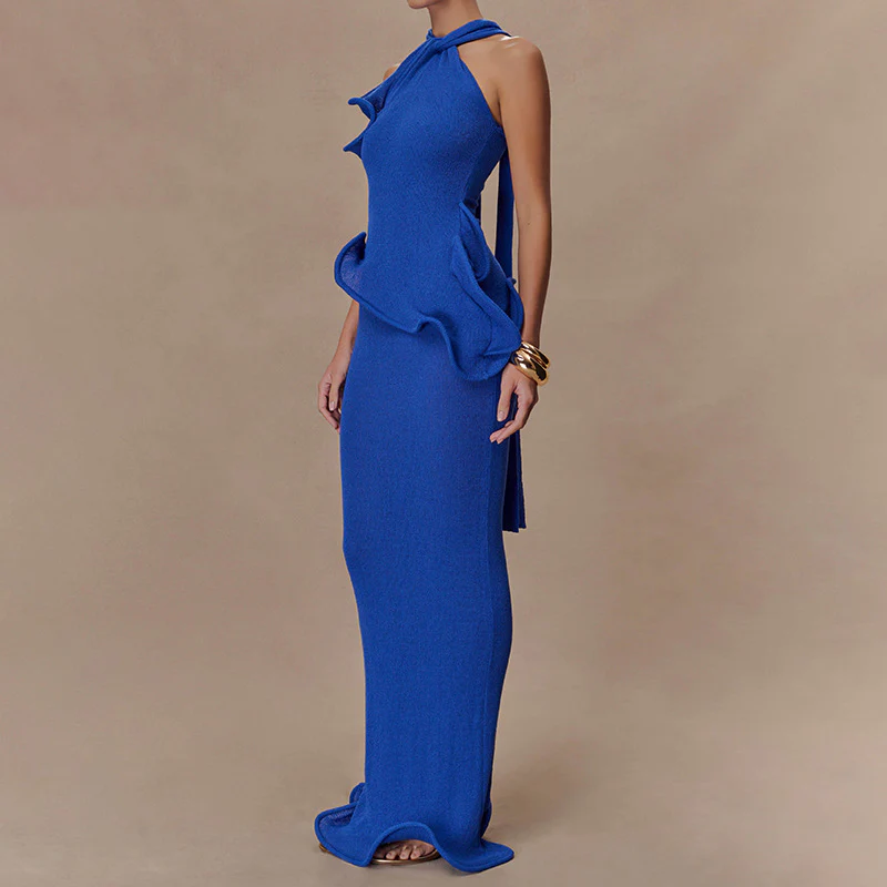 Halter-neck, backless,wavy fishtail dress