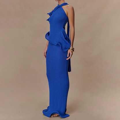 Halter-neck, backless,wavy fishtail dress