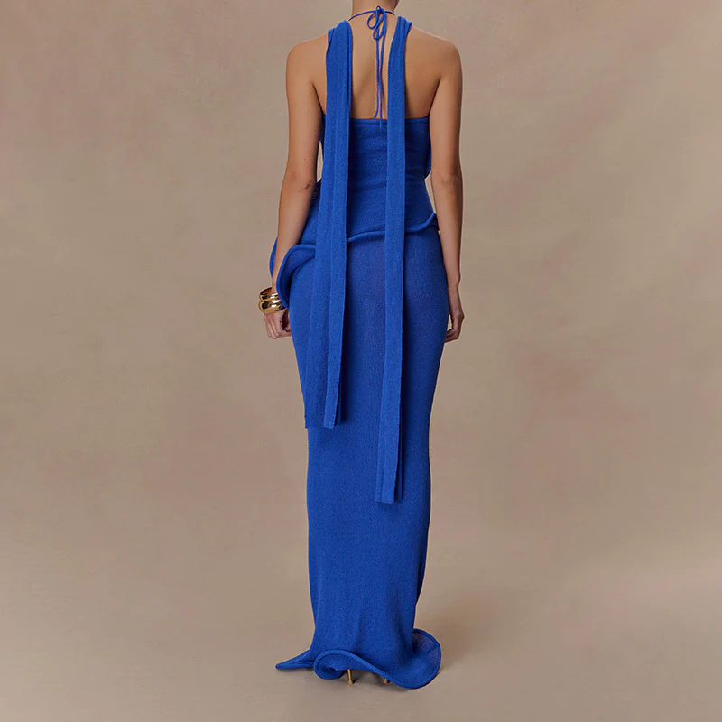 Halter-neck, backless,wavy fishtail dress