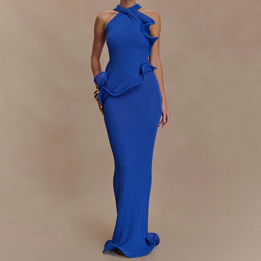Halter-neck, backless,wavy fishtail dress