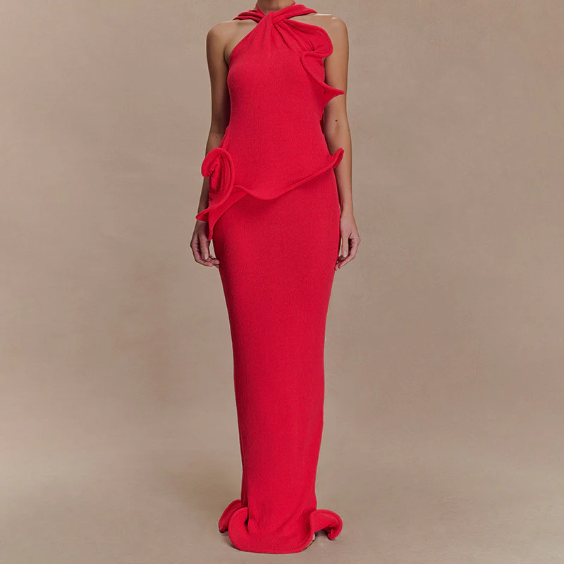 Halter-neck, backless,wavy fishtail dress