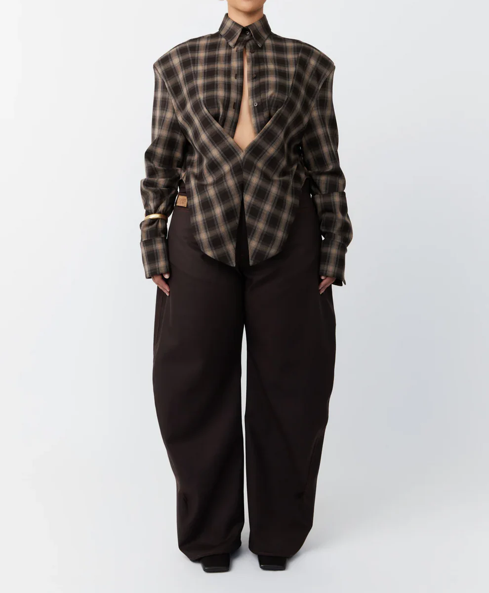 Brown plaid shirt + trousers set
