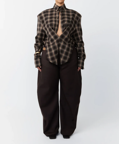 Brown plaid shirt + trousers set