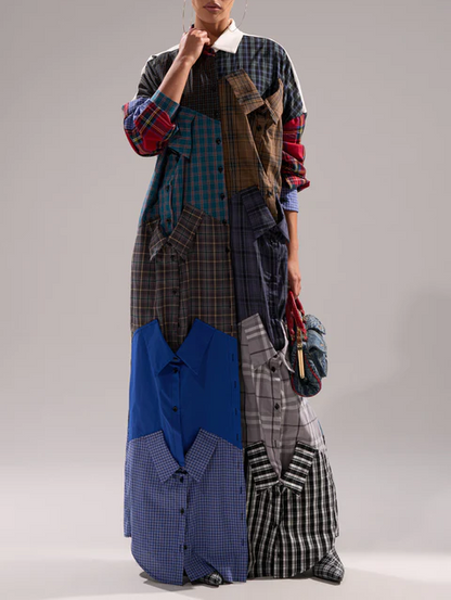 Patchwork Shirt Irregular Dress
