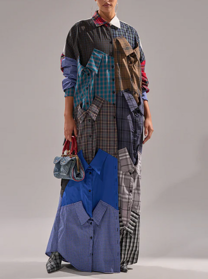 Patchwork Shirt Irregular Dress