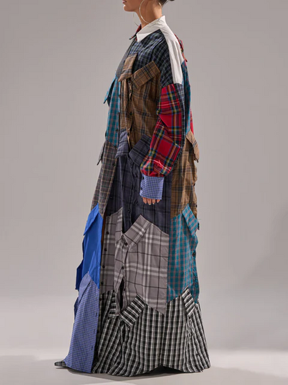 Patchwork Shirt Irregular Dress