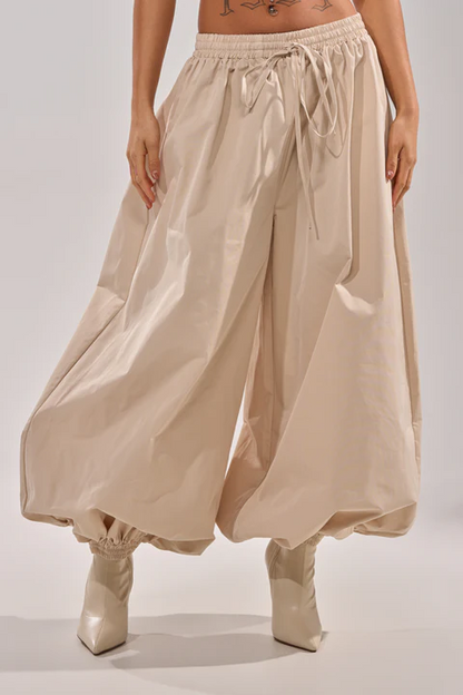 V-neck Lace-up Shirt+Wide Leg Pants