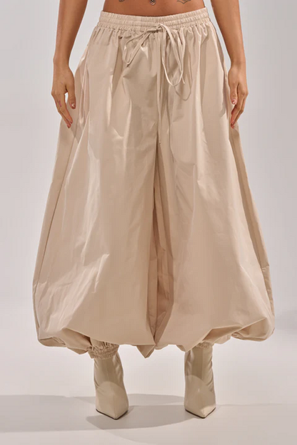 V-neck Lace-up Shirt+Wide Leg Pants
