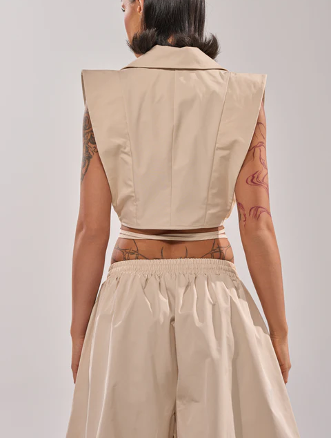 V-neck Lace-up Shirt+Wide Leg Pants
