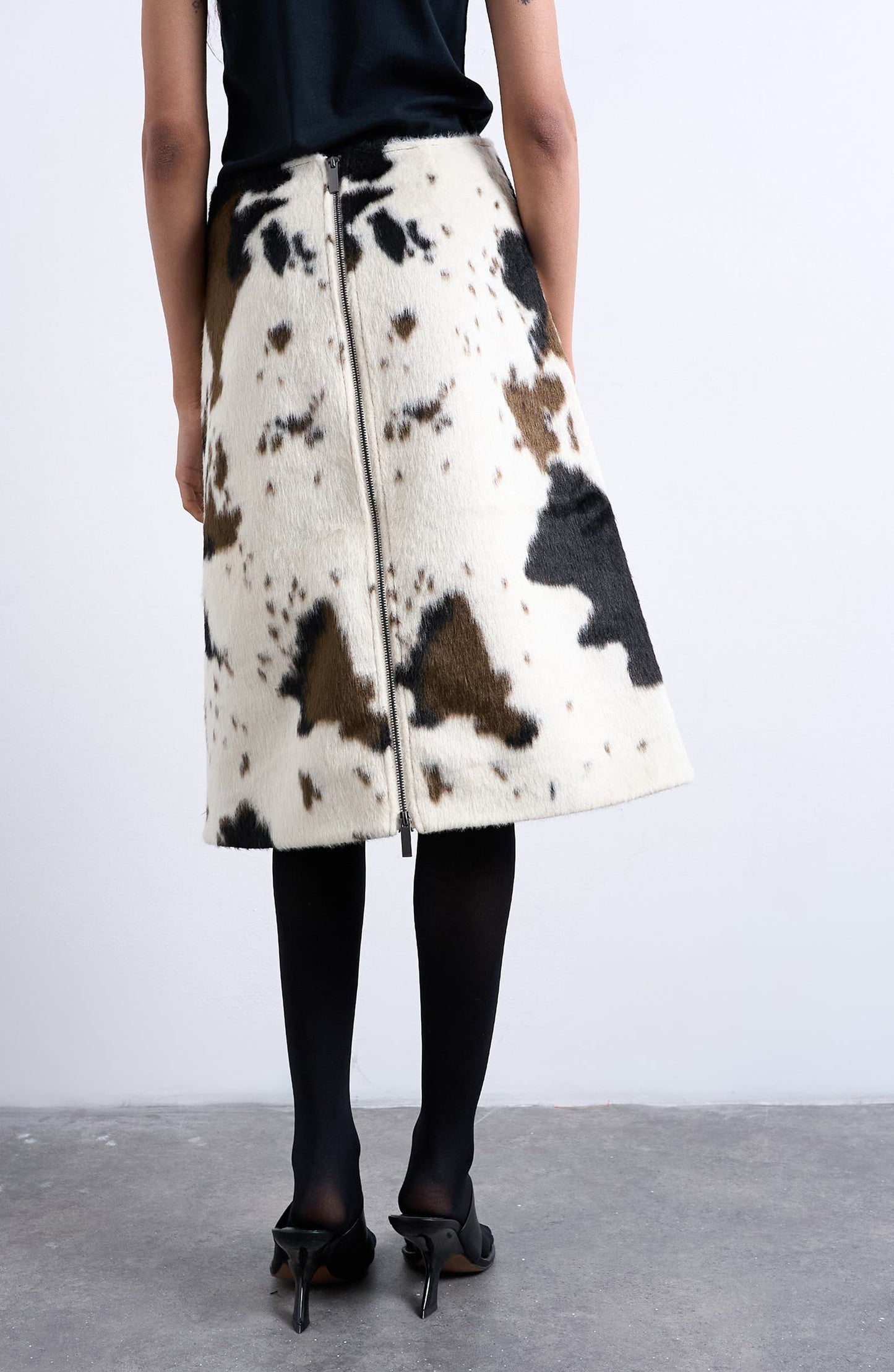 Faux Calf-Hair A-Line Skirt