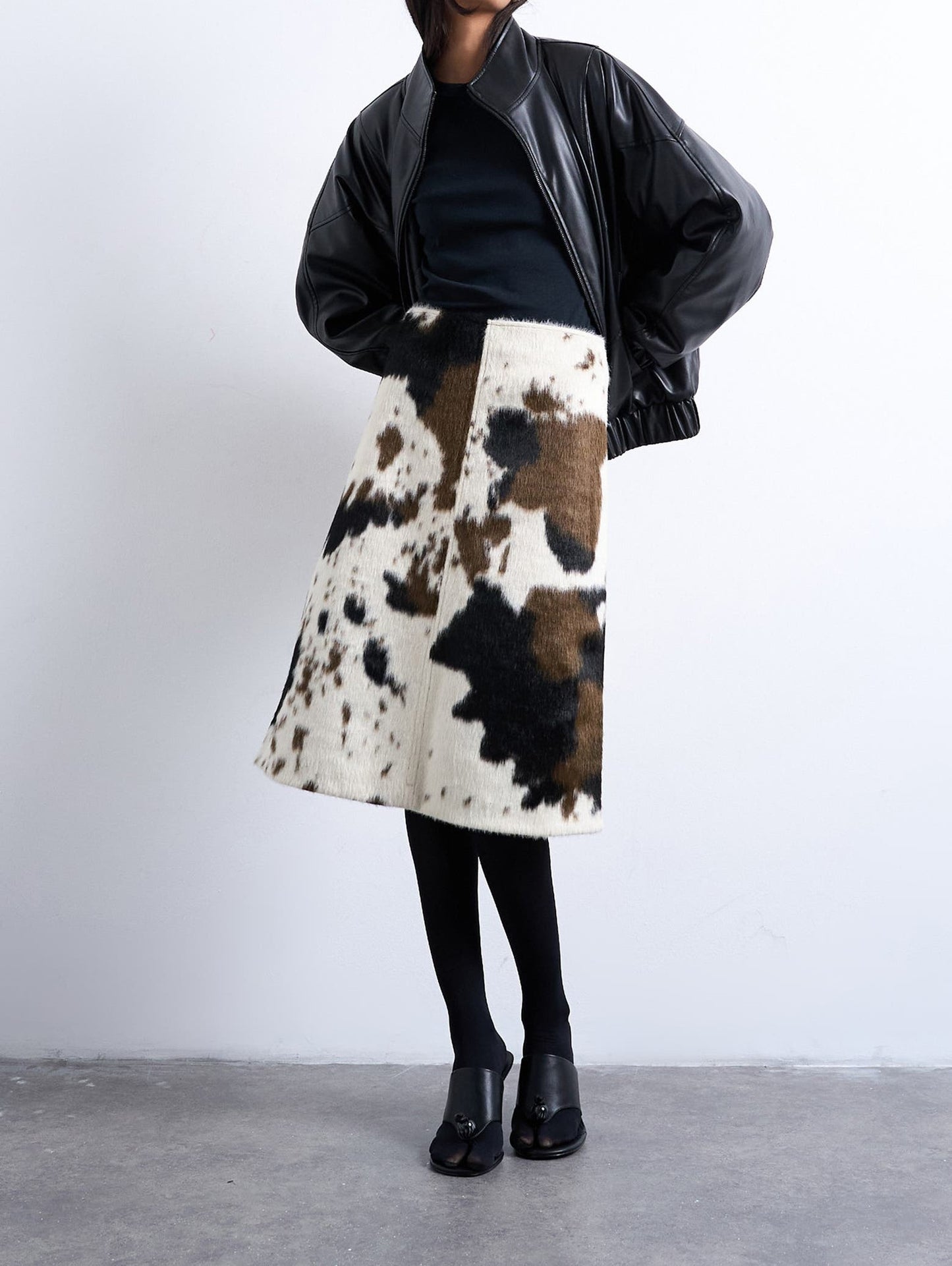 Faux Calf-Hair A-Line Skirt