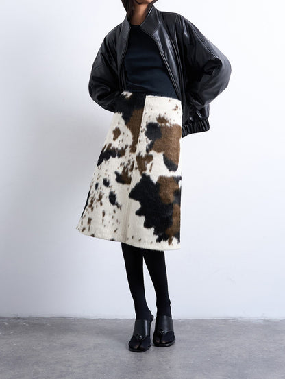 Faux Calf-Hair A-Line Skirt