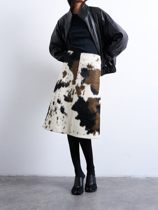 Faux Calf-Hair A-Line Skirt