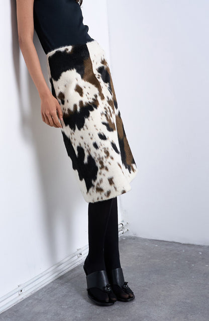 Faux Calf-Hair A-Line Skirt