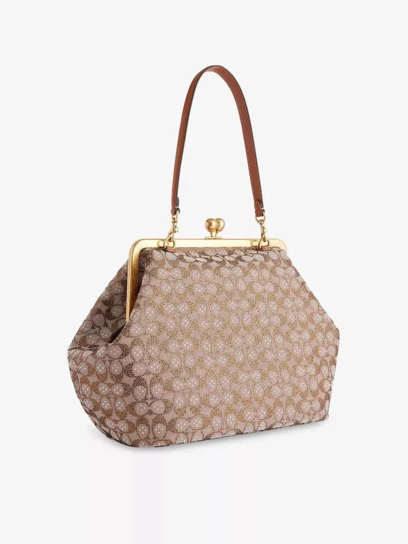Large Oversized Lock Frame Crystal Jacquard Shoulder Bag