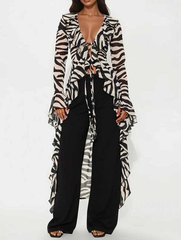 Wild Seduction Zebra Chiffon Maxi Top