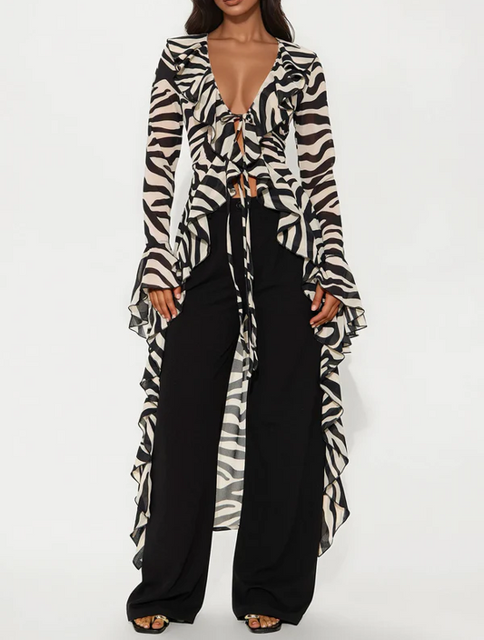 Wild Seduction Zebra Chiffon Maxi Top
