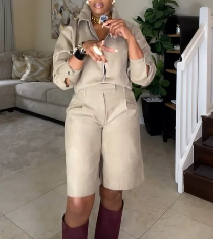 Casual Cardigan and Shorts Set