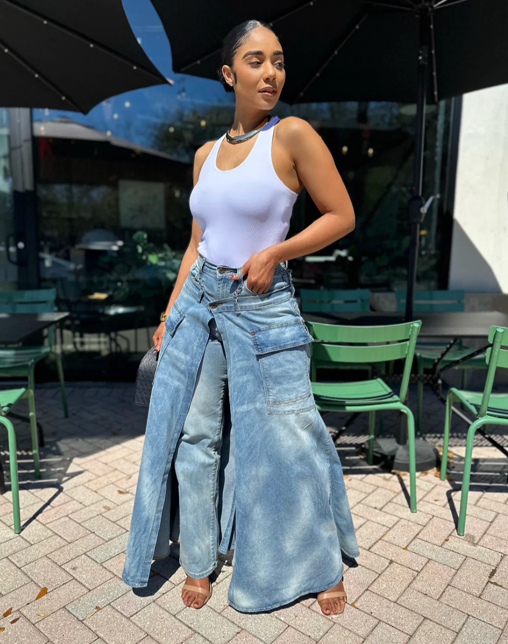 Tiered Skirt Denim Pants