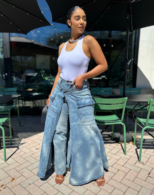 Tiered Skirt Denim Pants