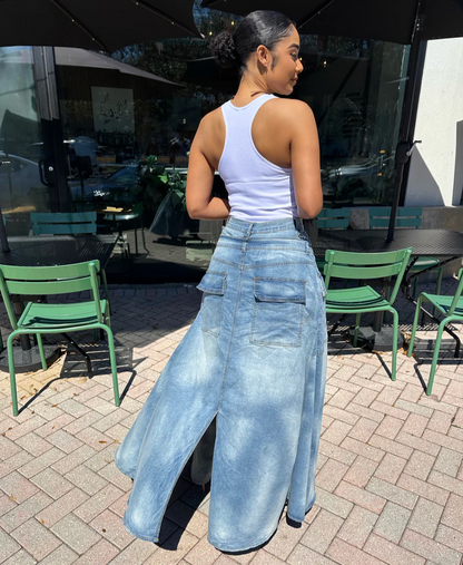 Tiered Skirt Denim Pants
