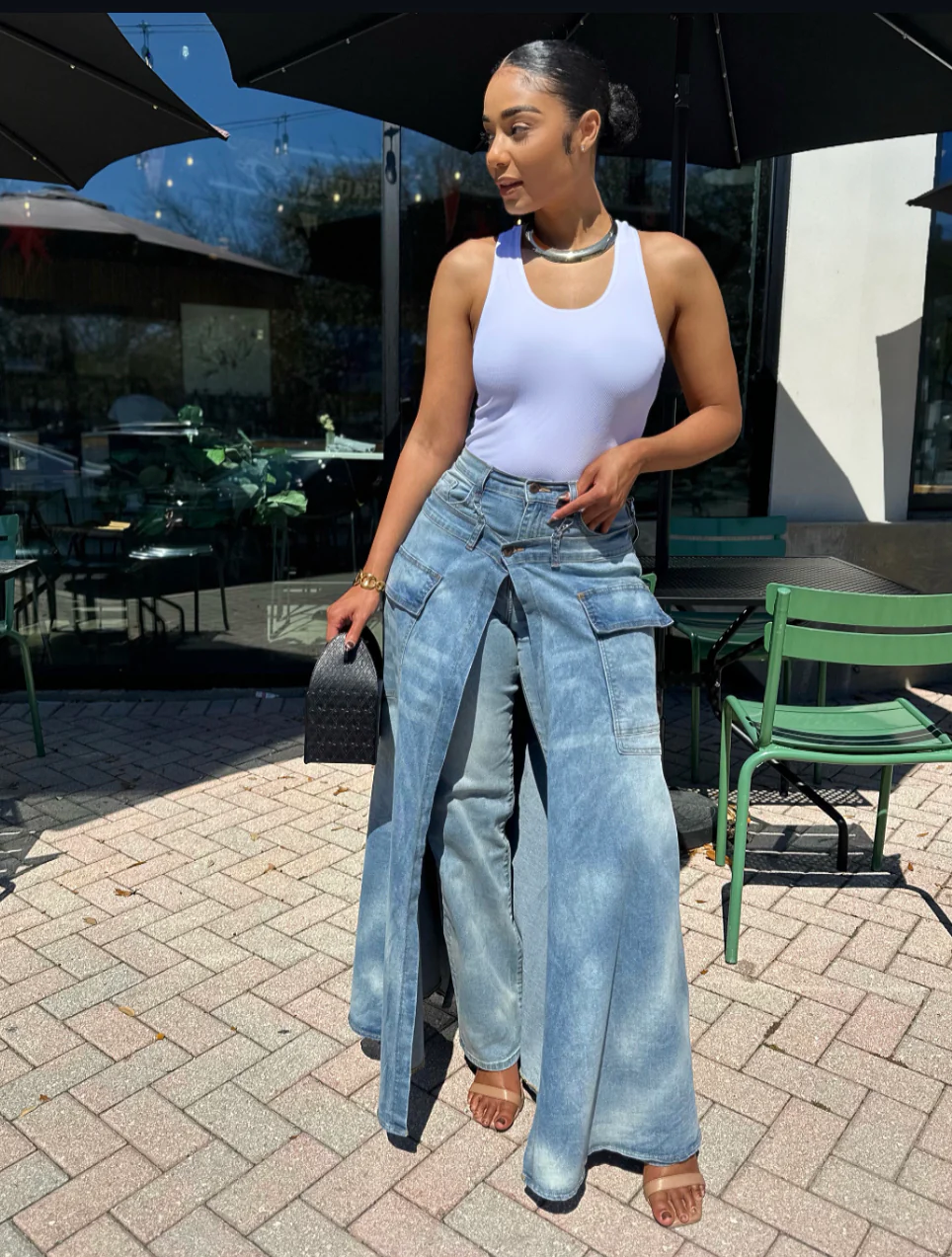 Tiered Skirt Denim Pants