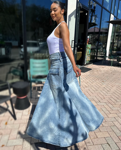 Tiered Skirt Denim Pants